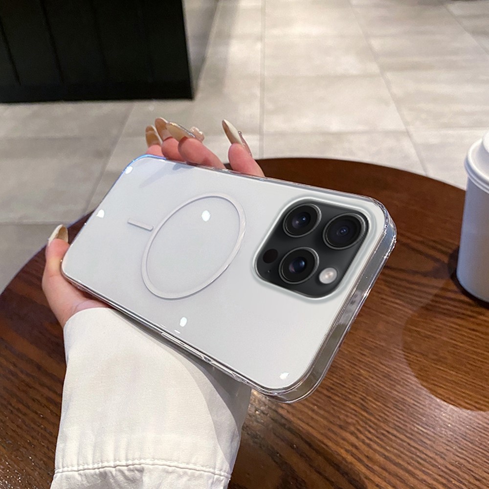 For iPhone 15 Pro Max Case Compatible with MagSafe Clear Slim PC Phone Back Cover - Transparent White