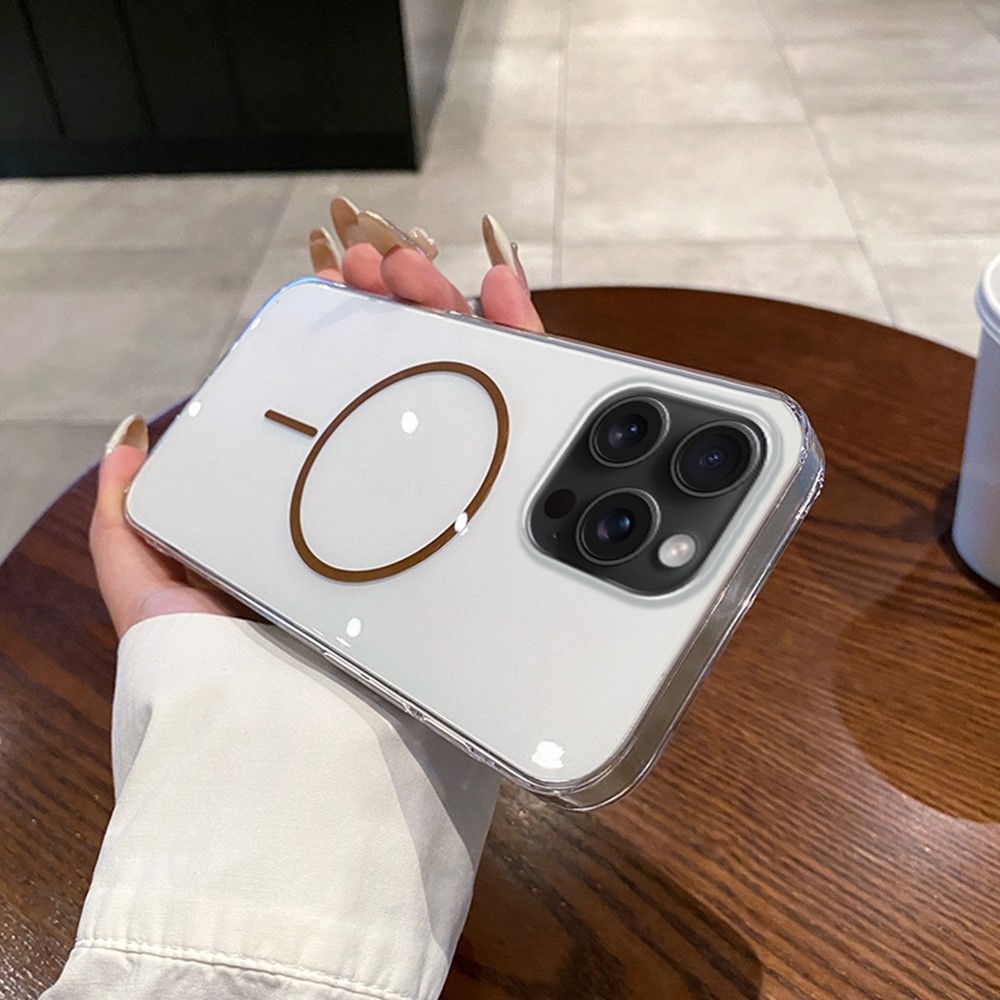 For iPhone 15 Pro Max Case Compatible with MagSafe Clear Slim PC Phone Back Cover - Transparent Gold