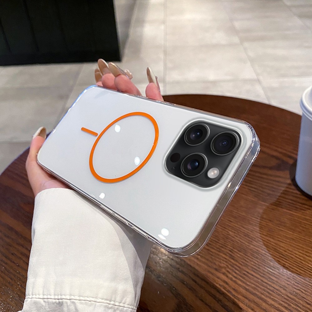 For iPhone 15 Pro Max Case Compatible with MagSafe Clear Slim PC Phone Back Cover - Transparent Orange