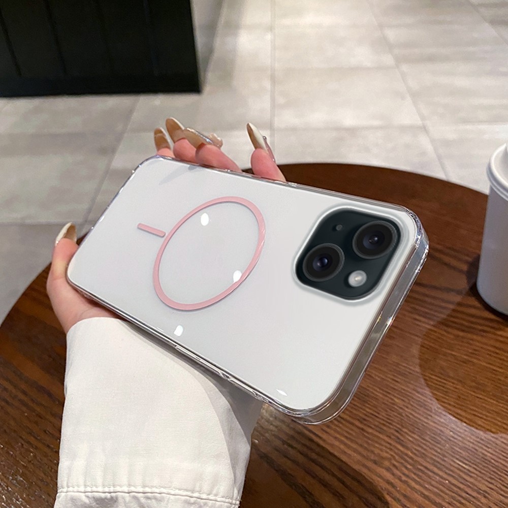 For iPhone 15 Case Compatible with MagSafe Clear Slim PC Phone Back Cover - Transparent Pink