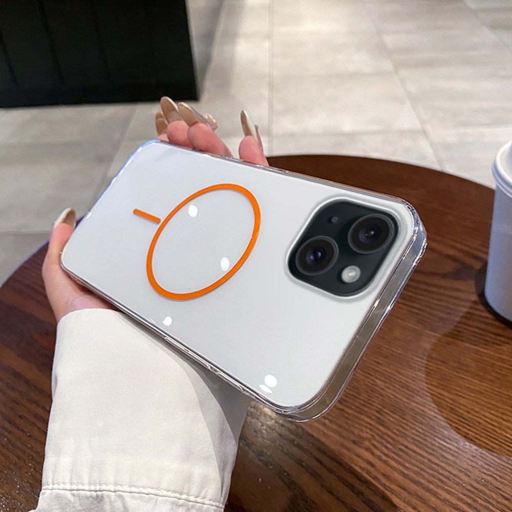 For iPhone 15 Case Compatible with MagSafe Clear Slim PC Phone Back Cover - Transparent Orange