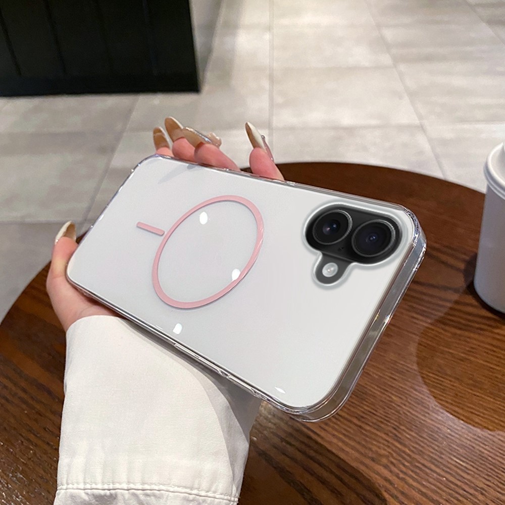 For iPhone 16 Plus Case Compatible with MagSafe Clear Slim PC Phone Back Cover - Transparent Pink