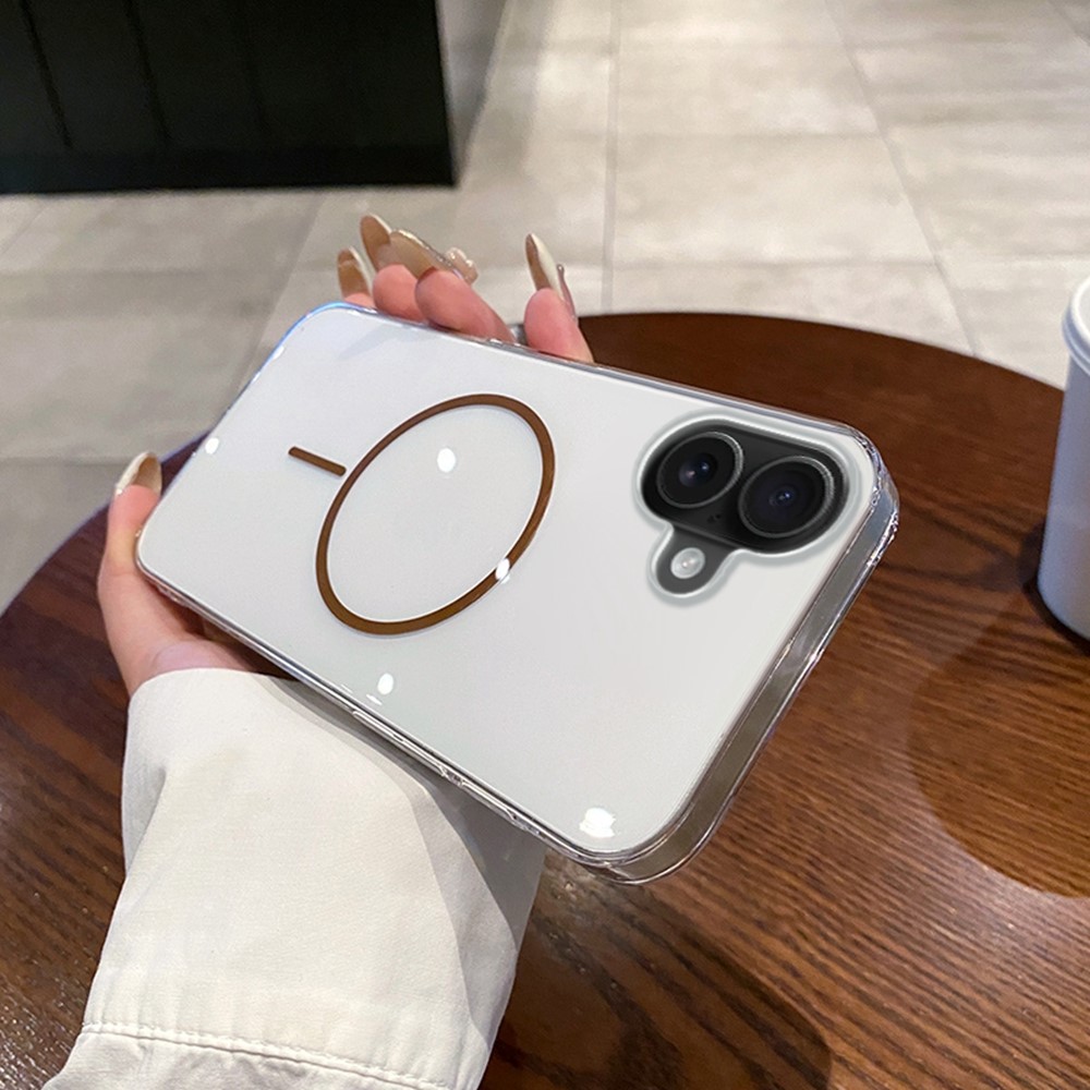 For iPhone 16 Plus Case Compatible with MagSafe Clear Slim PC Phone Back Cover - Transparent Gold