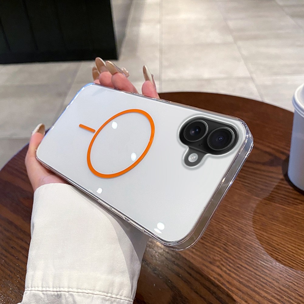 For iPhone 16 Plus Case Compatible with MagSafe Clear Slim PC Phone Back Cover - Transparent Orange