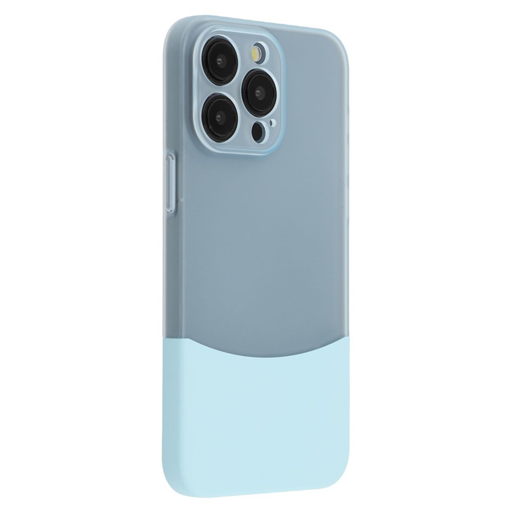 For iPhone 15 Pro Max Case Dual Color Splicing Matte PC Phone Cover Precise Cutouts - Transparent Cyan + Baby Blue