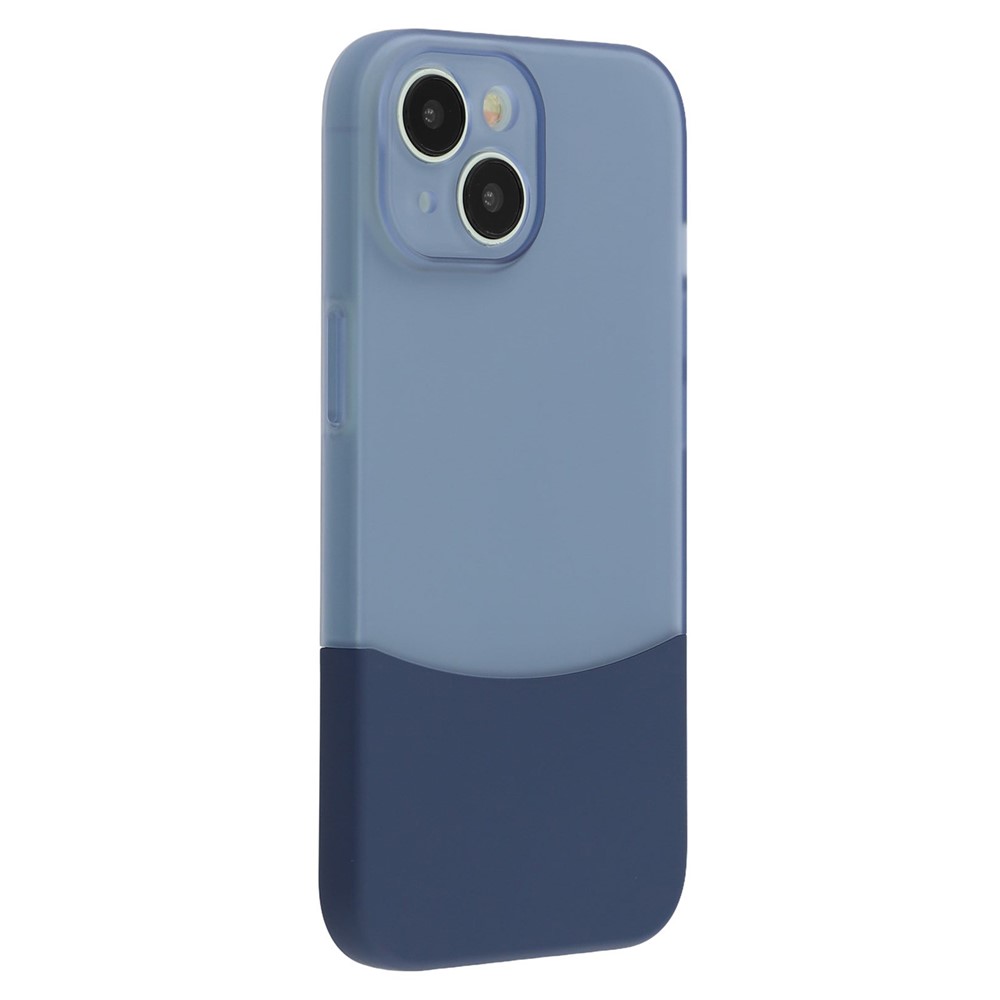 For iPhone 15 Case Dual Color Splicing Matte PC Phone Cover Precise Cutouts - Transparent Blue + Sapphire
