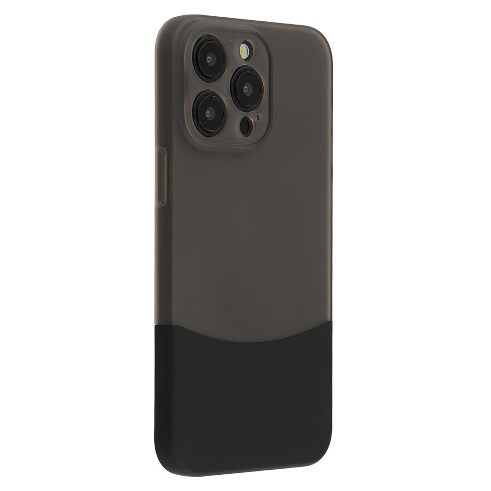 For iPhone 15 Pro Case Dual Color Splicing Matte PC Phone Cover Precise Cutouts - Transparent Black + Black