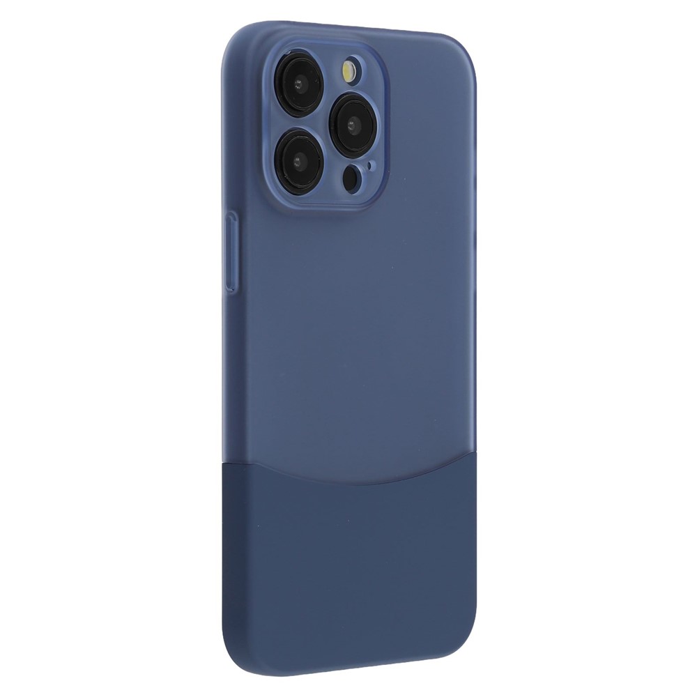 For iPhone 14 Pro Max Case Dual Color Splicing Matte PC Phone Cover Precise Cutouts - Transparent Blue + Sapphire