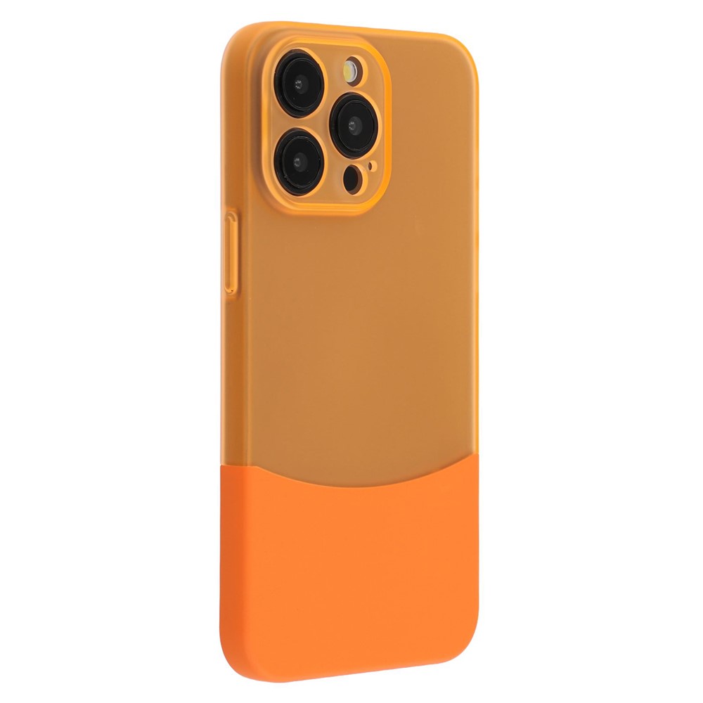 For iPhone 14 Pro Case Dual Color Splicing Matte PC Phone Cover Precise Cutouts - Transparent Orange + Orange