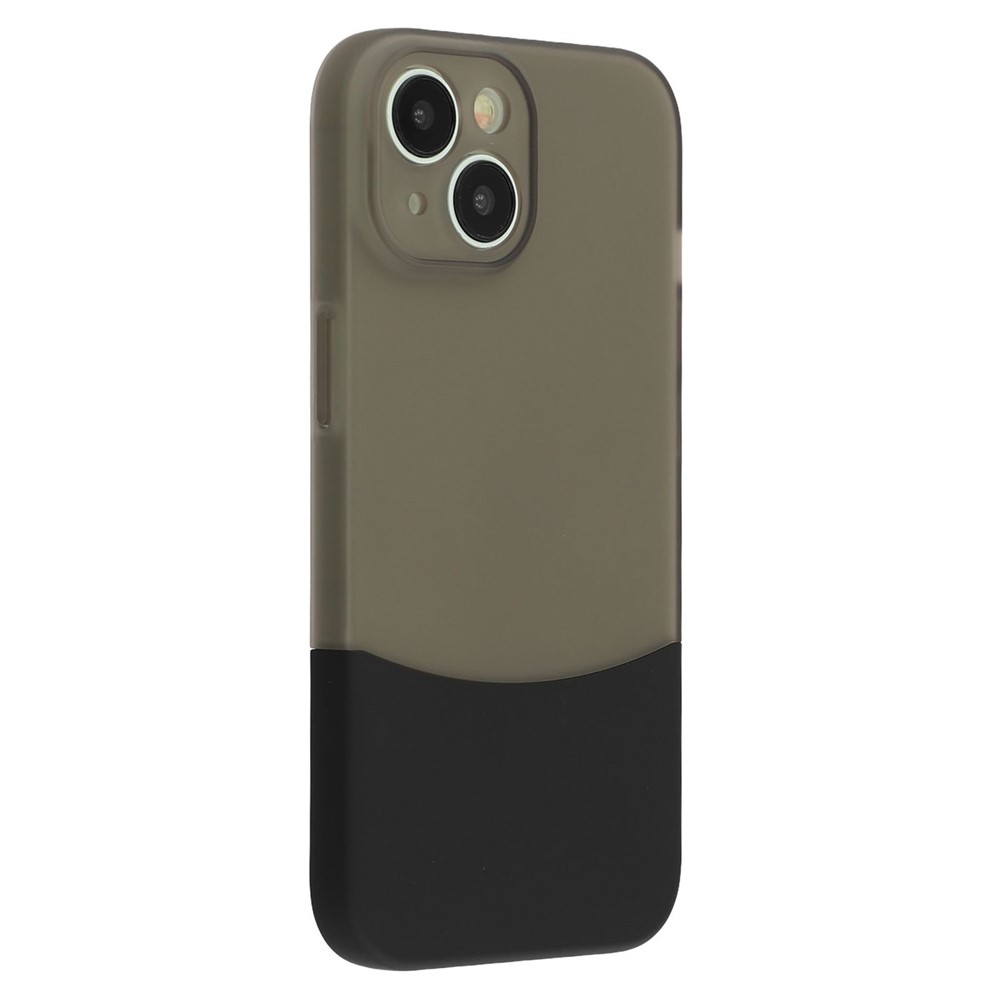 For iPhone 14 Case Dual Color Splicing Matte PC Phone Cover Precise Cutouts - Transparent Black + Black