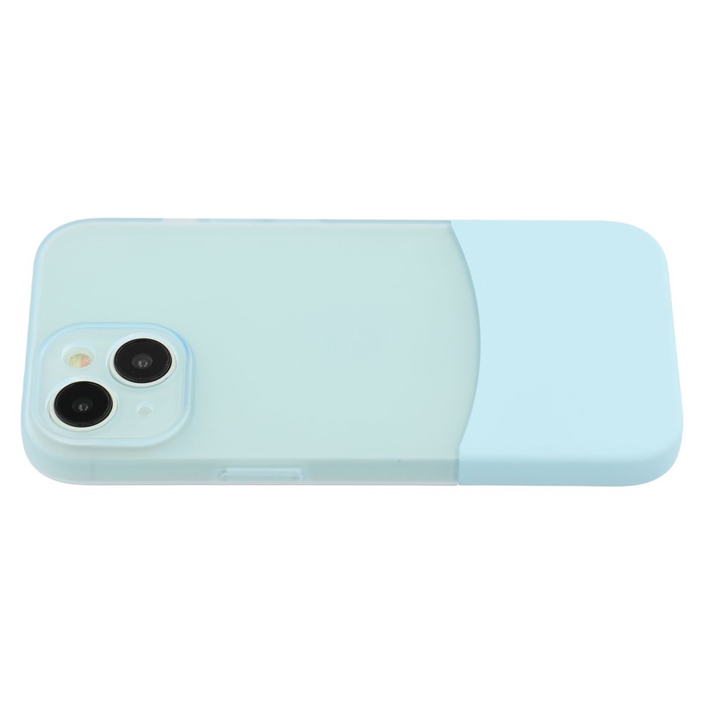 For iPhone 13 Case Dual Color Splicing Matte PC Phone Cover Precise Cutouts - Transparent Cyan + Baby Blue