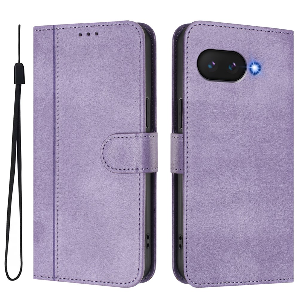 For Google Pixel 9a Cases Wallet Stand Retro Texture Leather Phone Cover with Lanyard - Light Purple