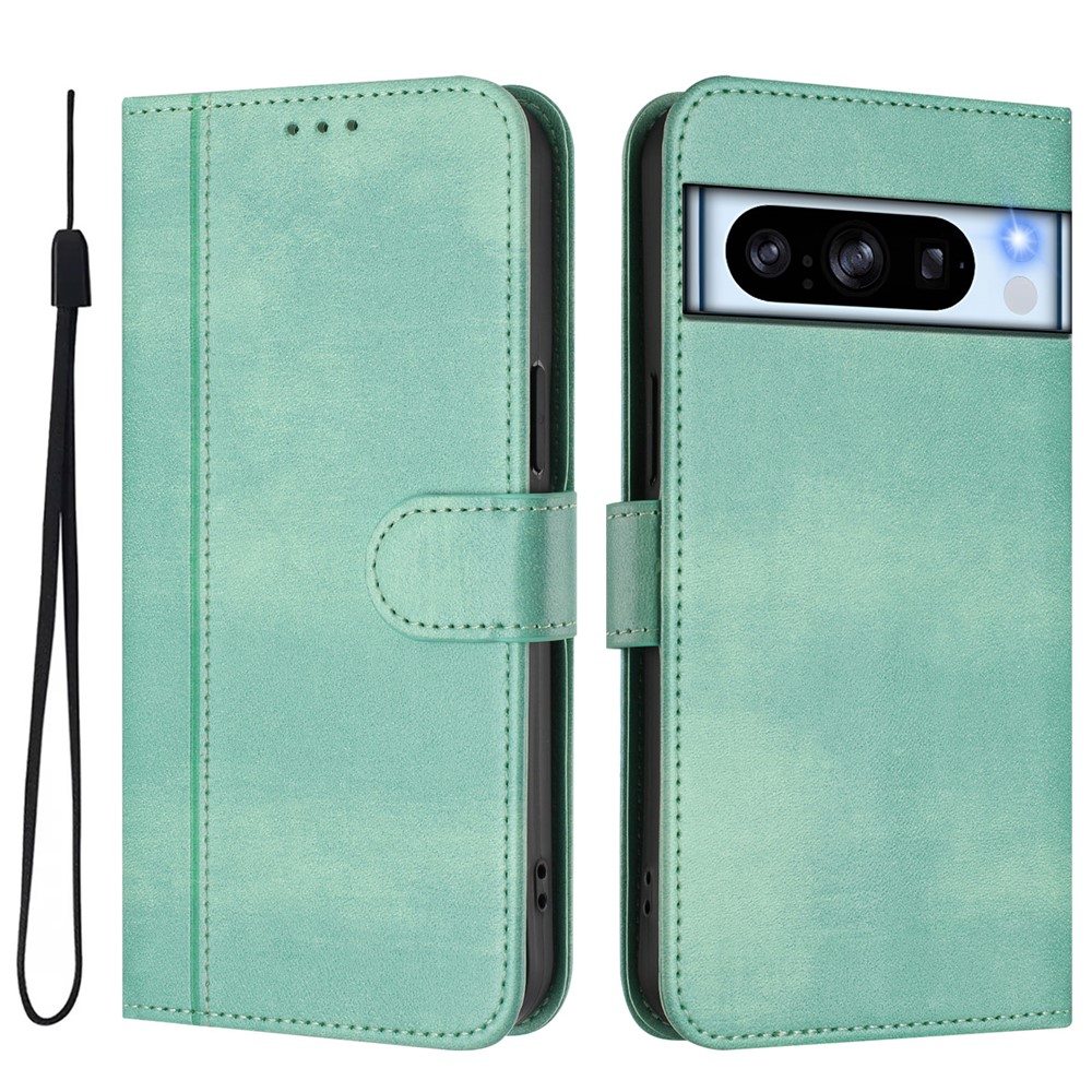For Google Pixel 8 Pro Cases Wallet Stand Retro Texture Leather Phone Cover with Lanyard - Mint Green