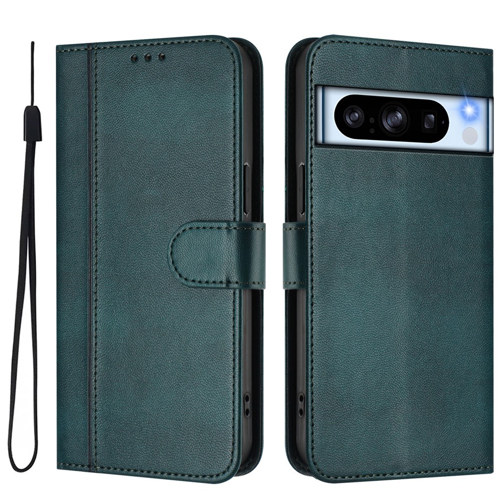 For Google Pixel 8 Pro Cases Wallet Stand Retro Texture Leather Phone Cover with Lanyard - Dark Green