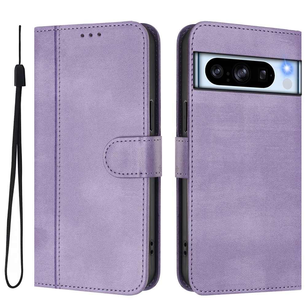 For Google Pixel 8 Pro Cases Wallet Stand Retro Texture Leather Phone Cover with Lanyard - Light Purple