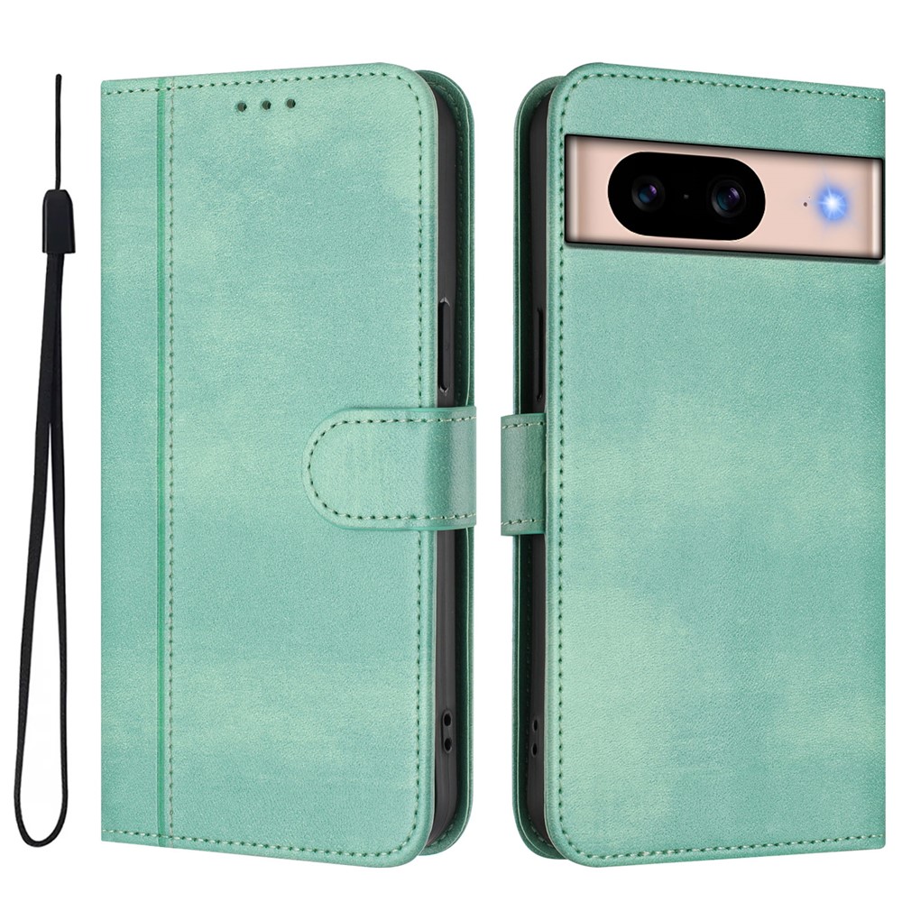 For Google Pixel 8a Cases Wallet Stand Retro Texture Leather Phone Cover with Lanyard - Mint Green