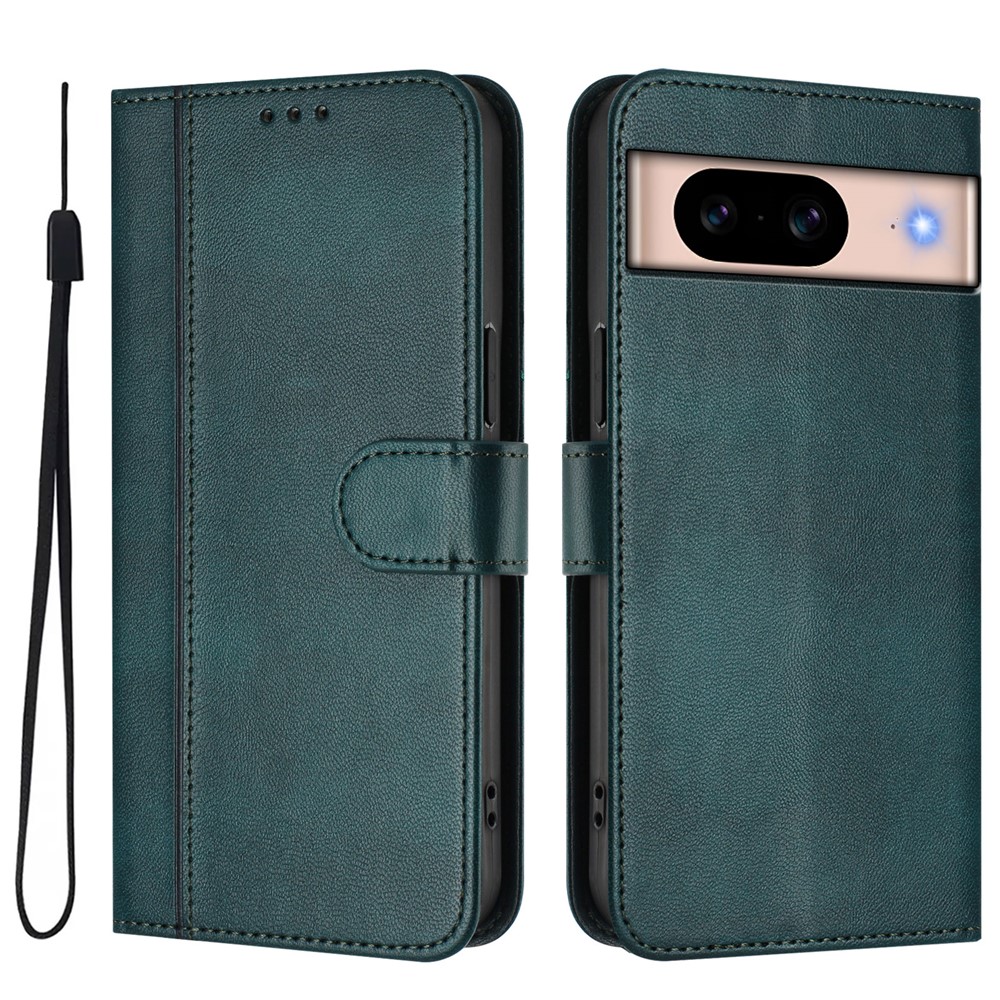 For Google Pixel 8a Cases Wallet Stand Retro Texture Leather Phone Cover with Lanyard - Dark Green