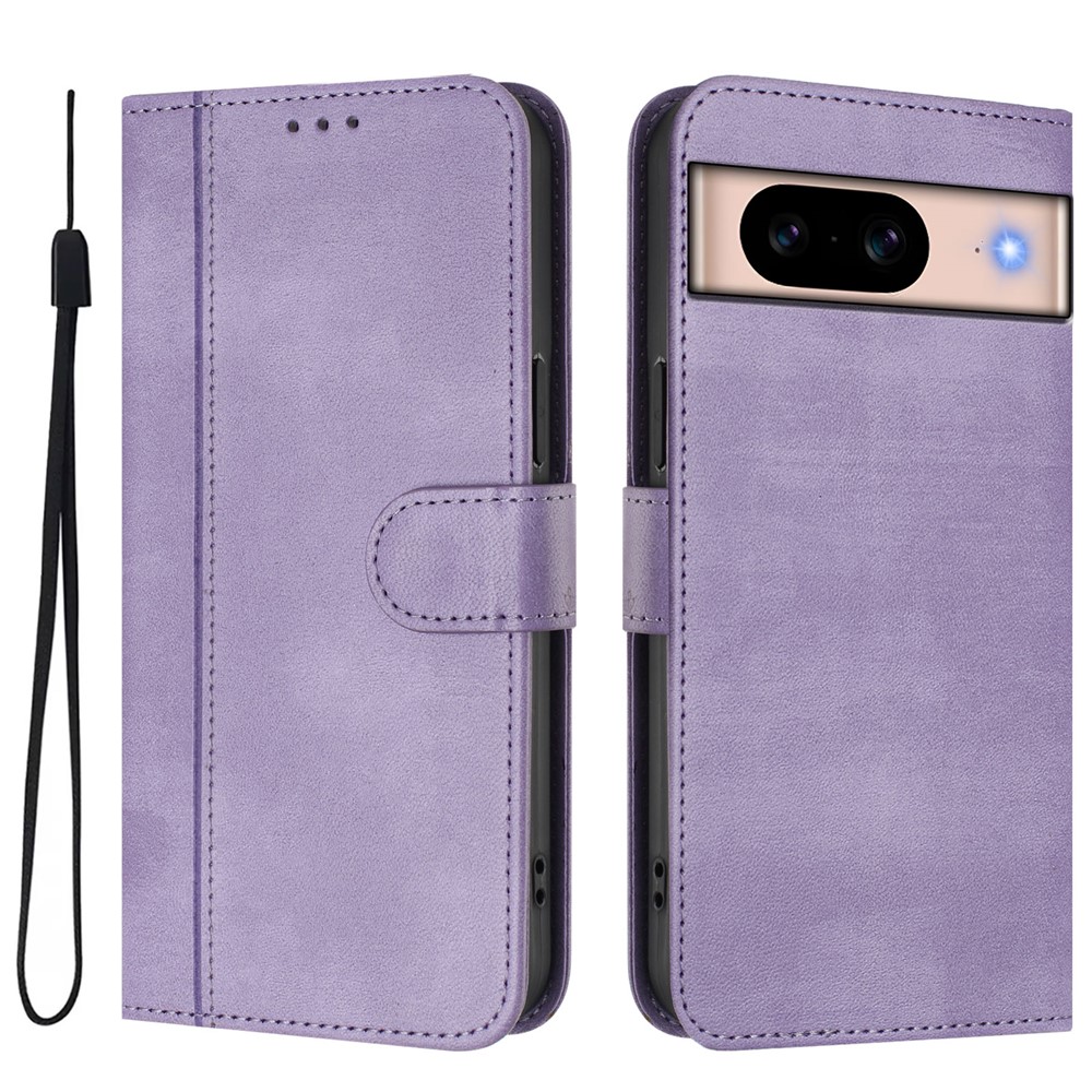 For Google Pixel 8a Cases Wallet Stand Retro Texture Leather Phone Cover with Lanyard - Light Purple
