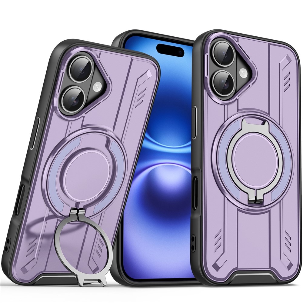 Bulk Purchasing For iPhone 16 Plus Case Compatible with MagSafe Rotating Ring Kickstand PC + TPU Shockproof Phone Cover - Purple