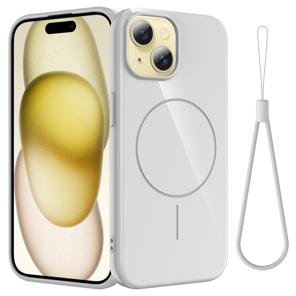 Bulk Purchasing For iPhone 15 Magnetic Case Compatible with MagSafe TPU Phone Back Cover with Lanyard - White