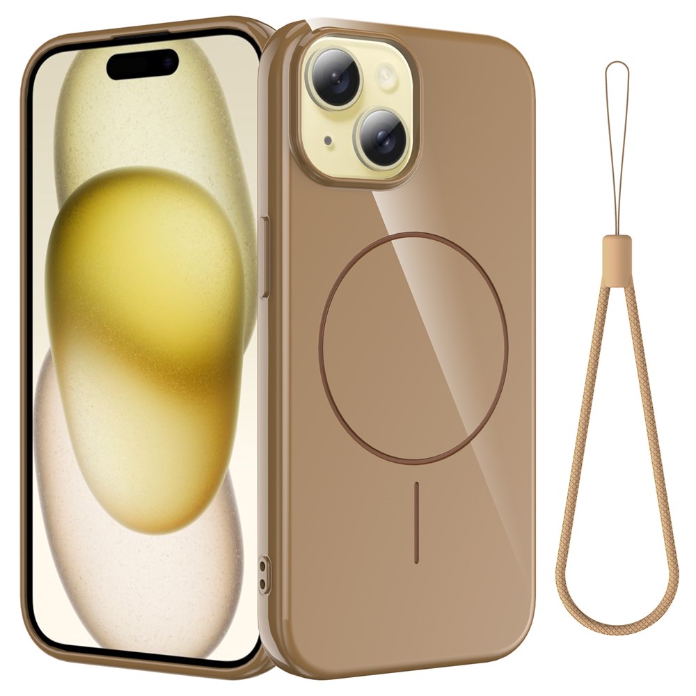 Bulk Purchasing For iPhone 15 Plus Magnetic Case Compatible with MagSafe TPU Phone Back Cover with Lanyard - Desert Gold