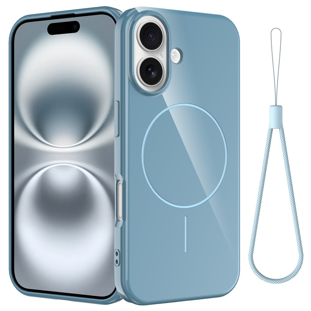 Bulk Purchasing For iPhone 16 Plus Magnetic Case Compatible with MagSafe TPU Phone Back Cover with Lanyard - Blue