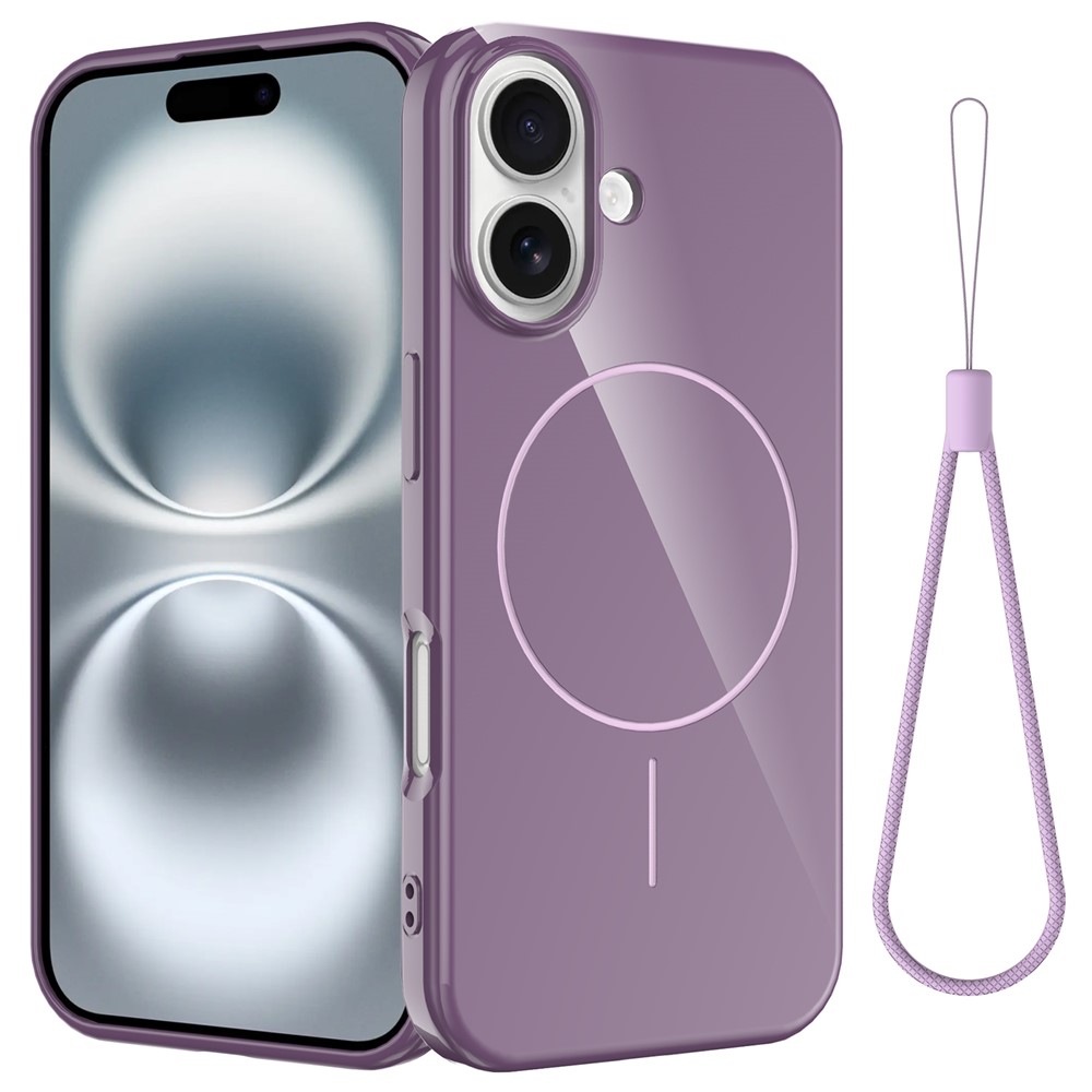 Bulk Purchasing For iPhone 16 Plus Magnetic Case Compatible with MagSafe TPU Phone Back Cover with Lanyard - Purple
