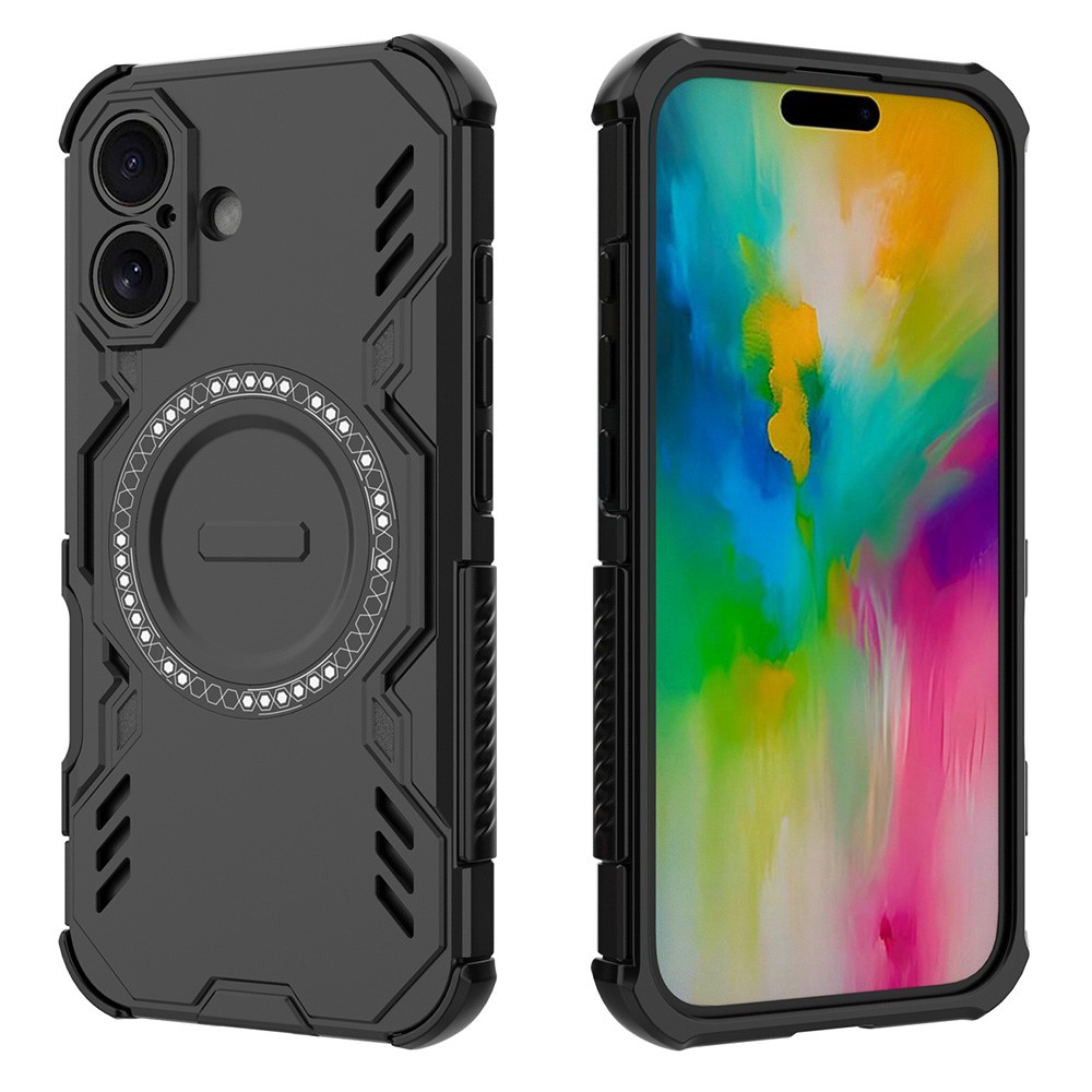 For iPhone 16 Plus Magnetic Case Butterfly Armor Hollow Heat Dissipation PC + TPU Phone Cover - Black