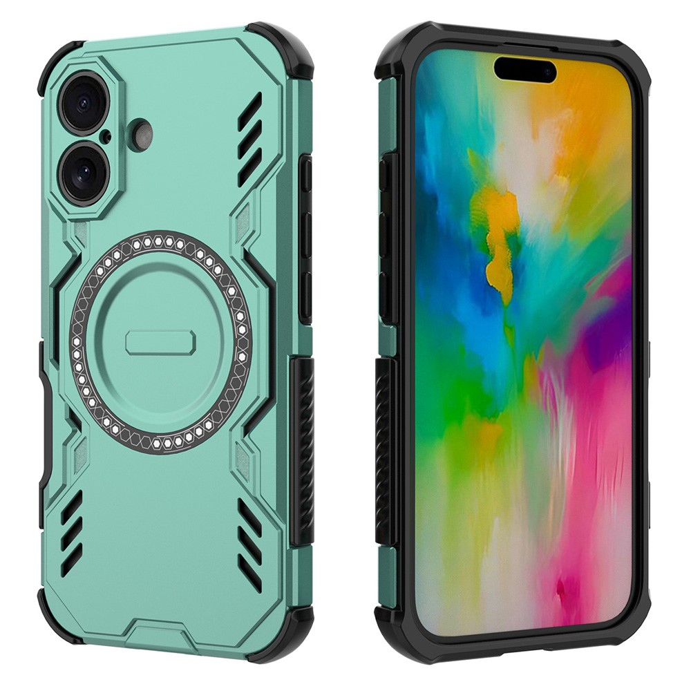 For iPhone 16 Plus Magnetic Case Butterfly Armor Hollow Heat Dissipation PC + TPU Phone Cover - Green
