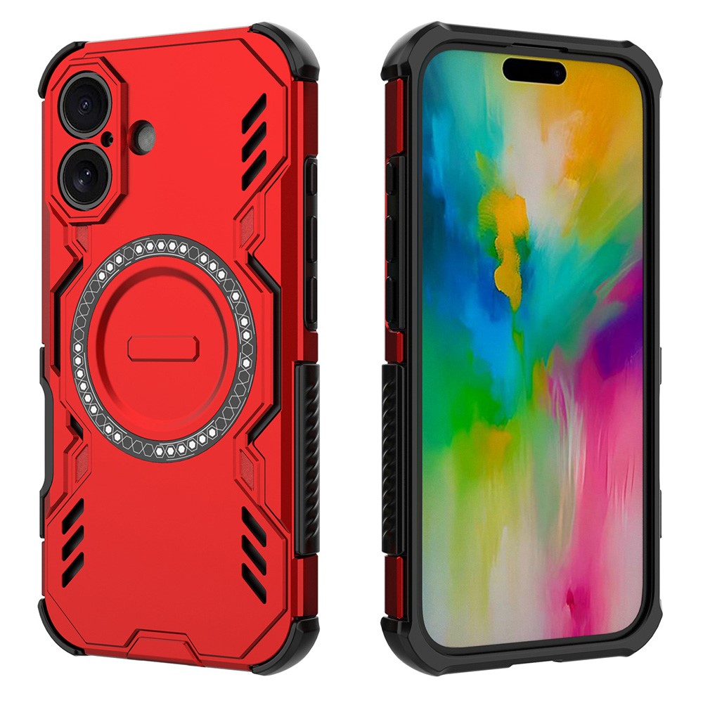 For iPhone 16 Plus Magnetic Case Butterfly Armor Hollow Heat Dissipation PC + TPU Phone Cover - Red