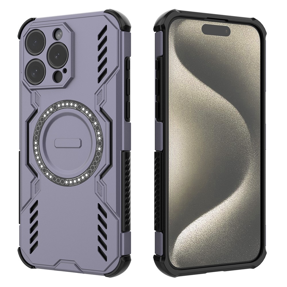 For iPhone 15 Pro Magnetic Case Butterfly Armor Hollow Heat Dissipation PC + TPU Phone Cover - Purple