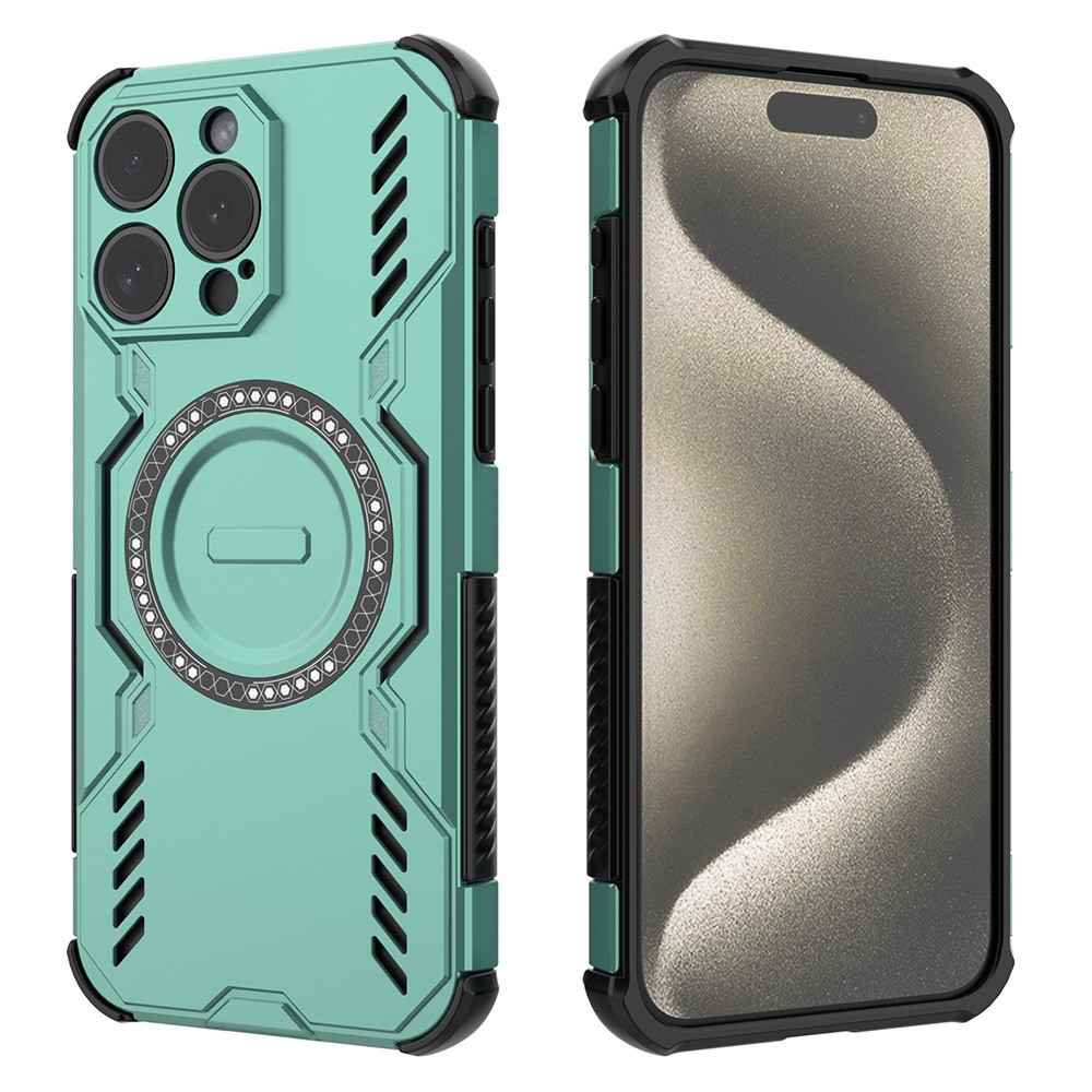 For iPhone 15 Pro Magnetic Case Butterfly Armor Hollow Heat Dissipation PC + TPU Phone Cover - Green