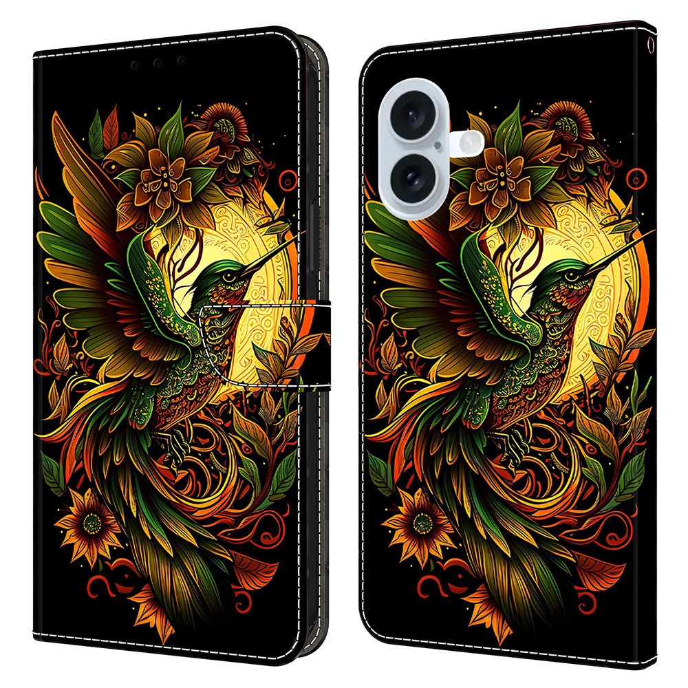 For iPhone 16 Plus Leather Case Pattern Printing Wallet Stand Flip Phone Cover - Lark