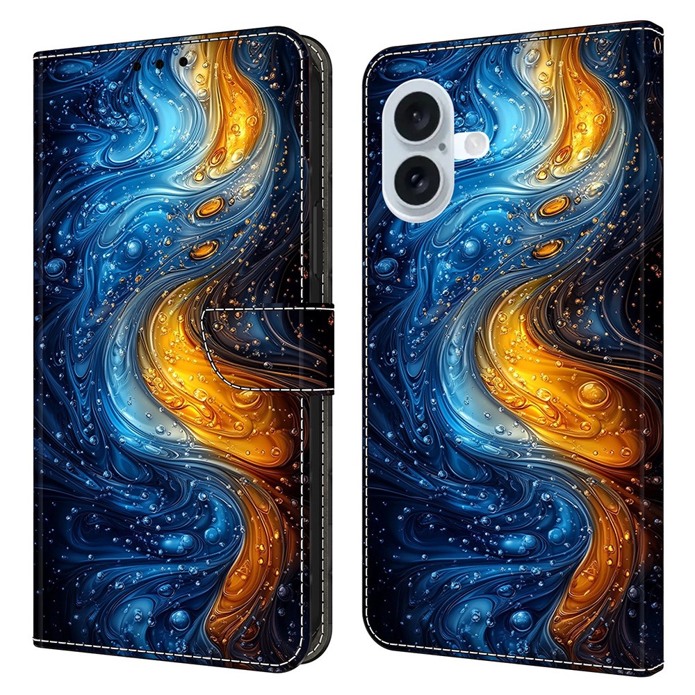 For iPhone 16 Plus Leather Case Pattern Printing Wallet Stand Flip Phone Cover - Liquid