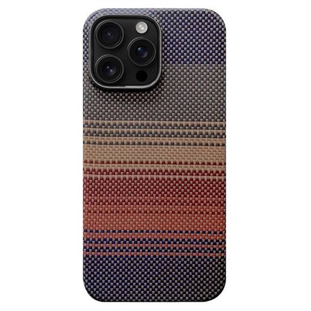 For iPhone 15 Pro Max Case Gradient Aramid Fiber Magnetic Phone Cover with Metal Lens Frame - Sunset Yellow