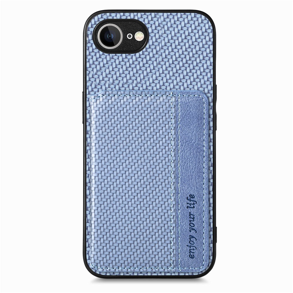 For iPhone 16e Case RFID Blocking Carbon Fiber Leather Phone Back Cover with Card Holder - Blue