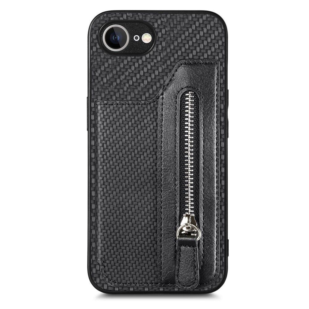 For iPhone 16e Case Leather+PC+TPU Zipper Wallet Phone Cover - Black