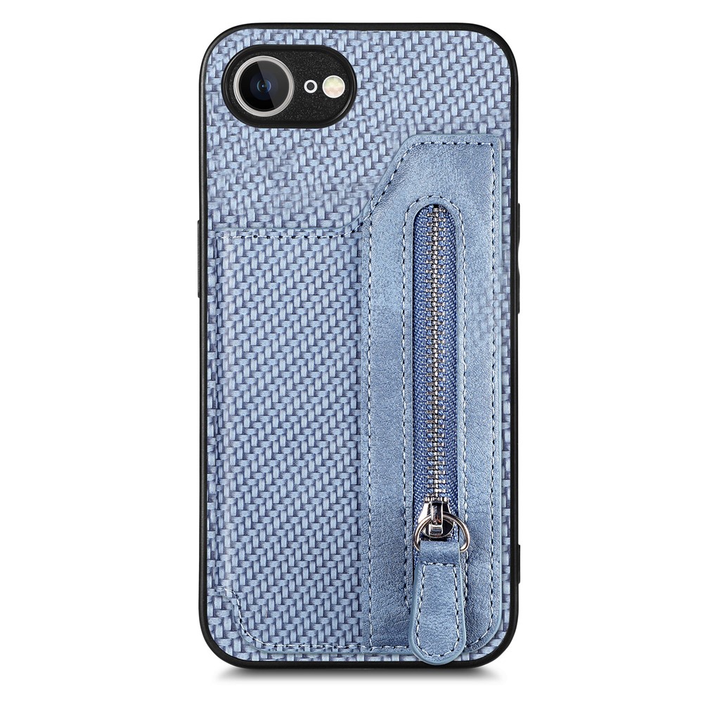 For iPhone 16e Case Leather+PC+TPU Zipper Wallet Phone Cover - Blue