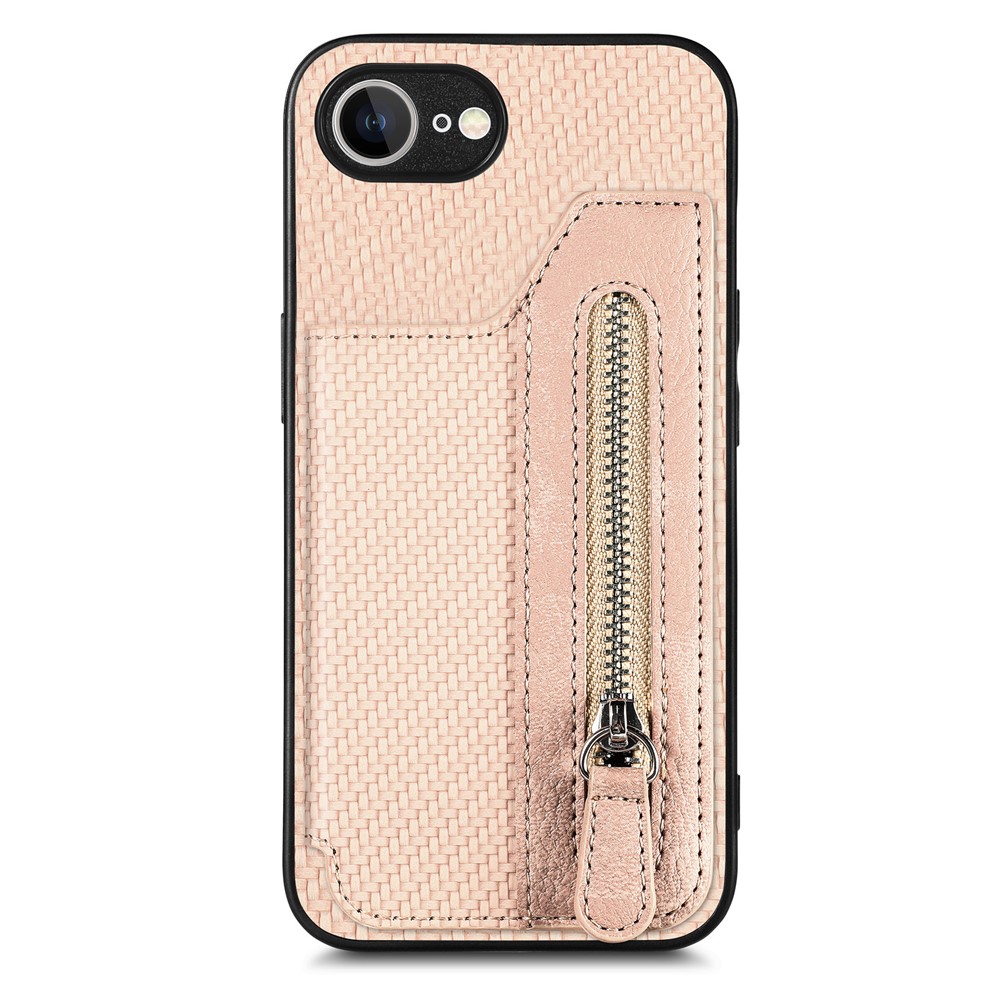 For iPhone 16e Case Leather+PC+TPU Zipper Wallet Phone Cover - Apricot