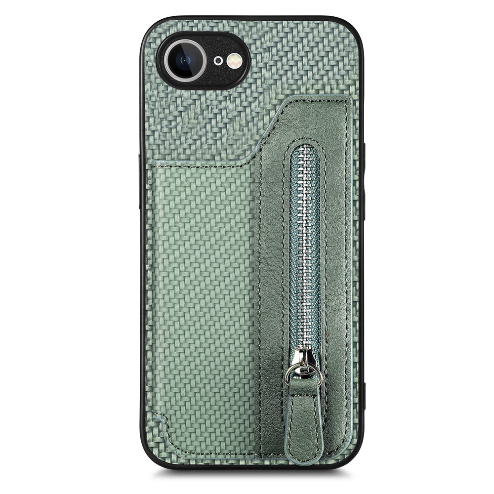For iPhone 16e Case Leather+PC+TPU Zipper Wallet Phone Cover - Green