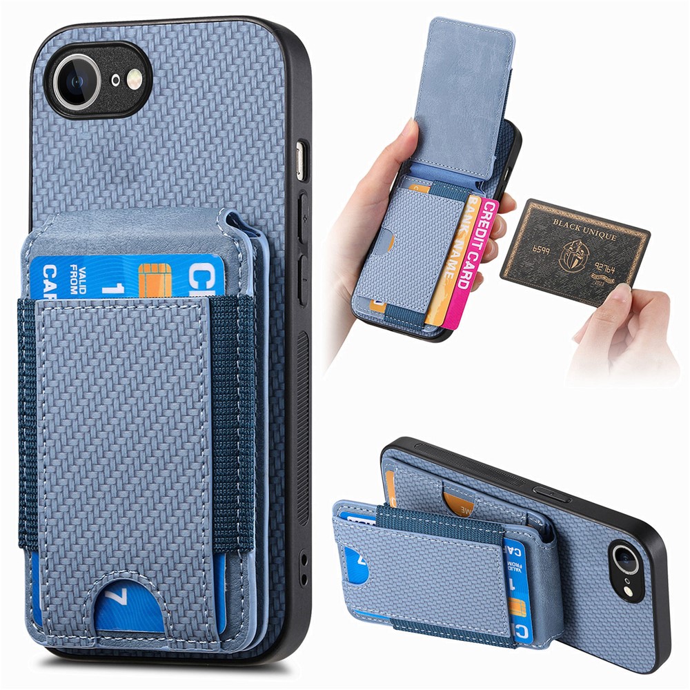 For iPhone 16e Case with Card Holder Kickstand Leather Back Cover - Blue