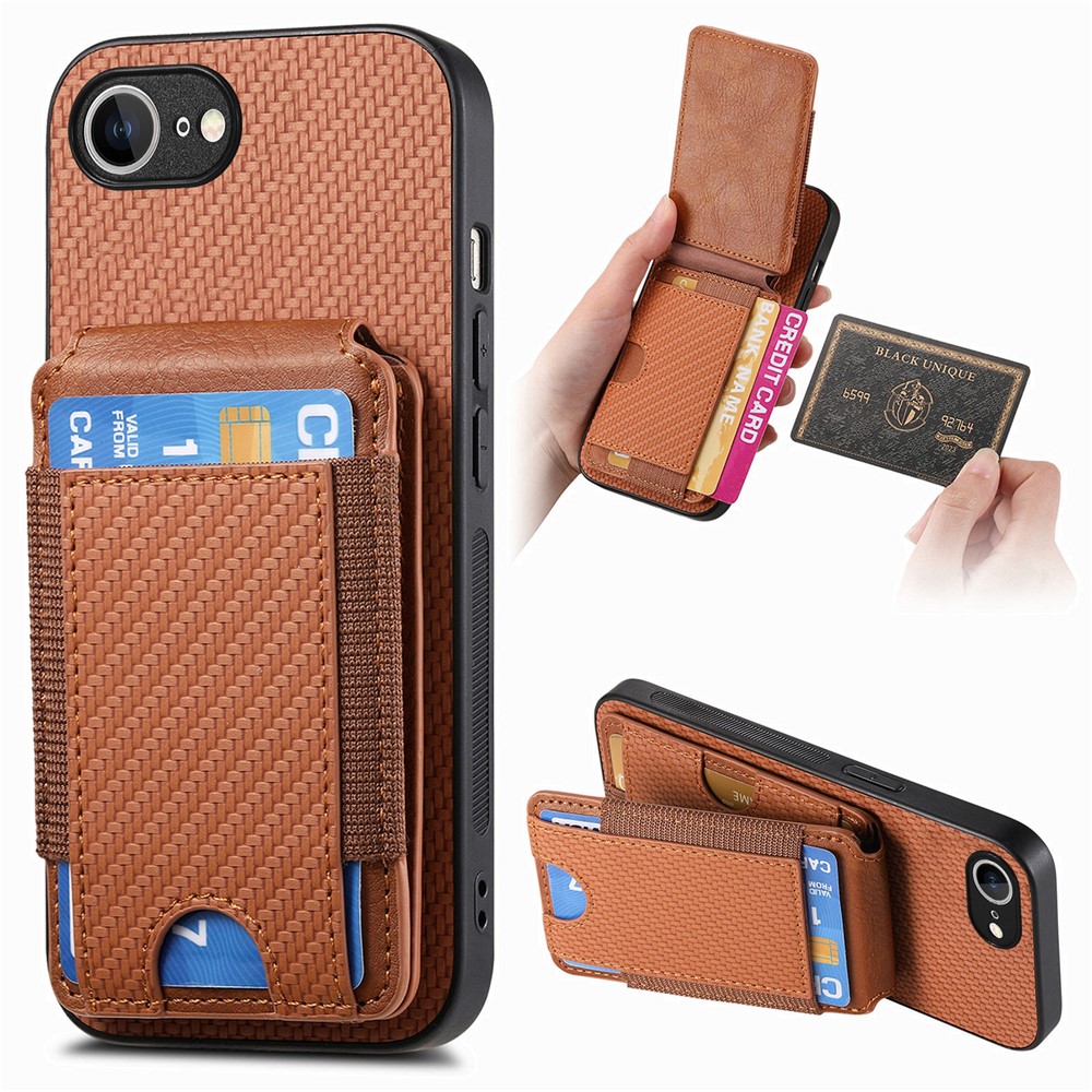 For iPhone 16e Case with Card Holder Kickstand Leather Back Cover - Brown