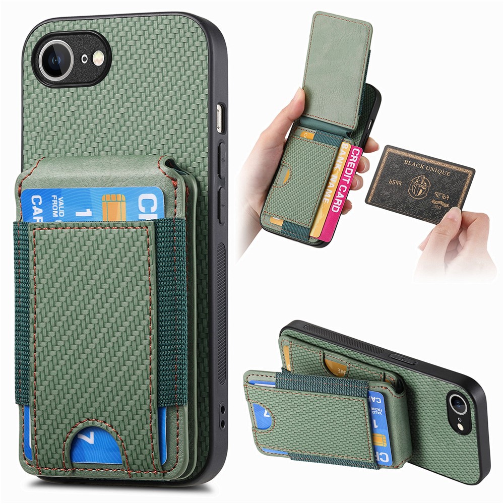 For iPhone 16e Case with Card Holder Kickstand Leather Back Cover - Green