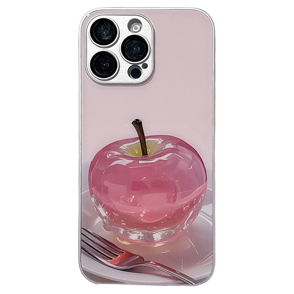 For iPhone 15 Pro Case Mirror Painted Fruit Pattern TPU + Acrylic Phone Cover - Cherry