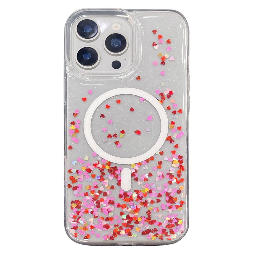 MOBEST For iPhone 15 Pro Magnetic Case Heart Shape Glitter Design TPU + PC Phone Cover