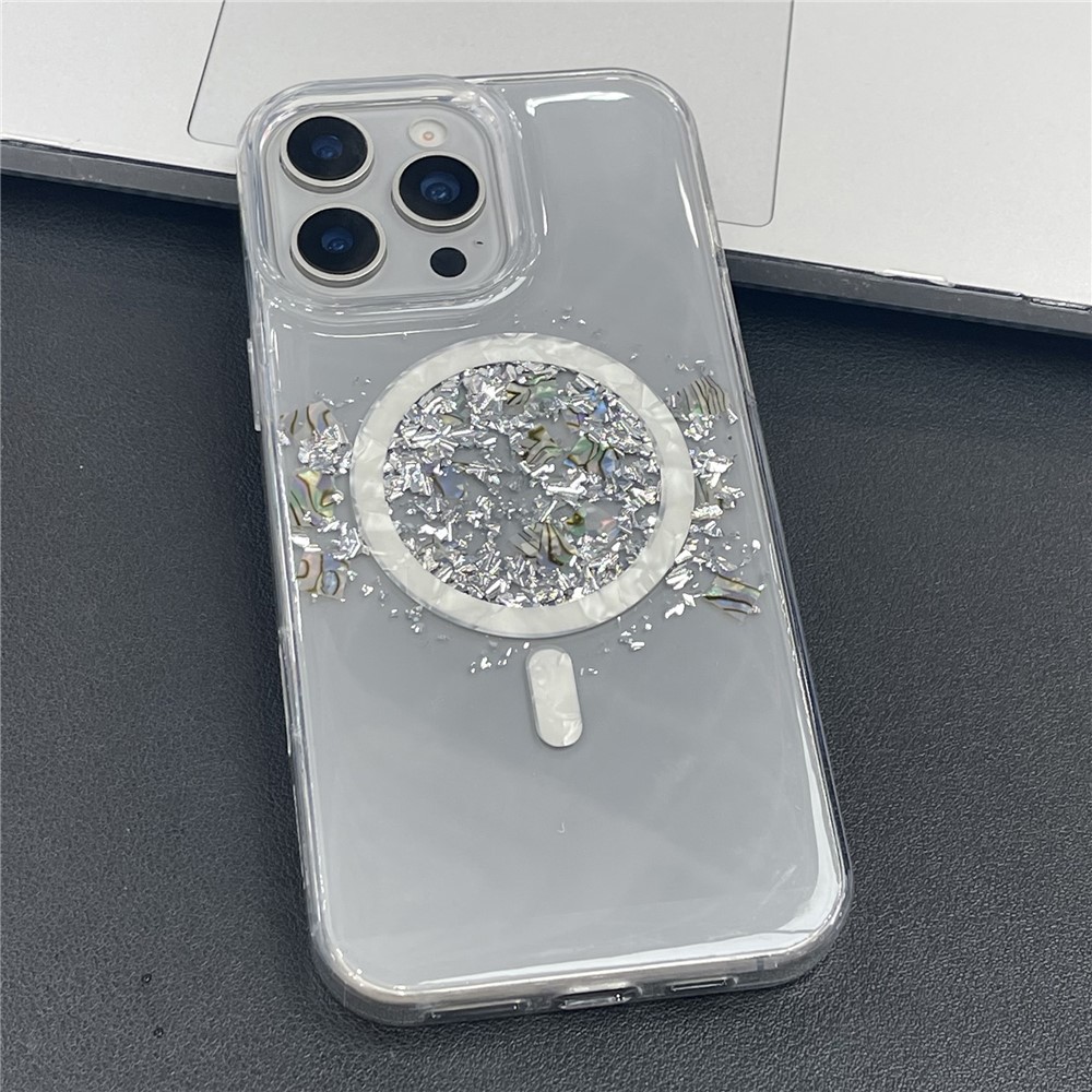 MOBEST For iPhone 15 Pro Magnetic Case Shell Shape Glitter Design TPU + PC Phone Cover