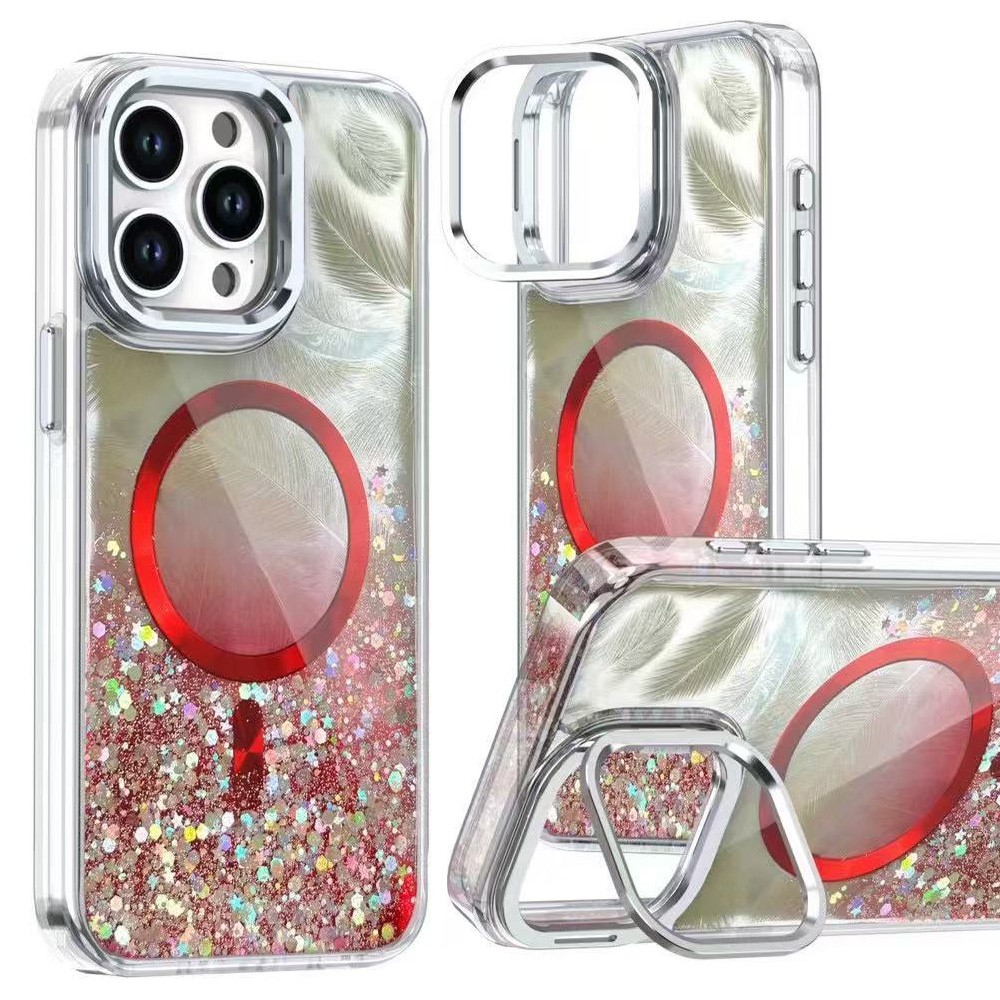 MOBEST For iPhone 15 Pro Max Magnetic Case Lens Frame Kickstand Epoxy Design TPU + PC Phone Back Cover - Red