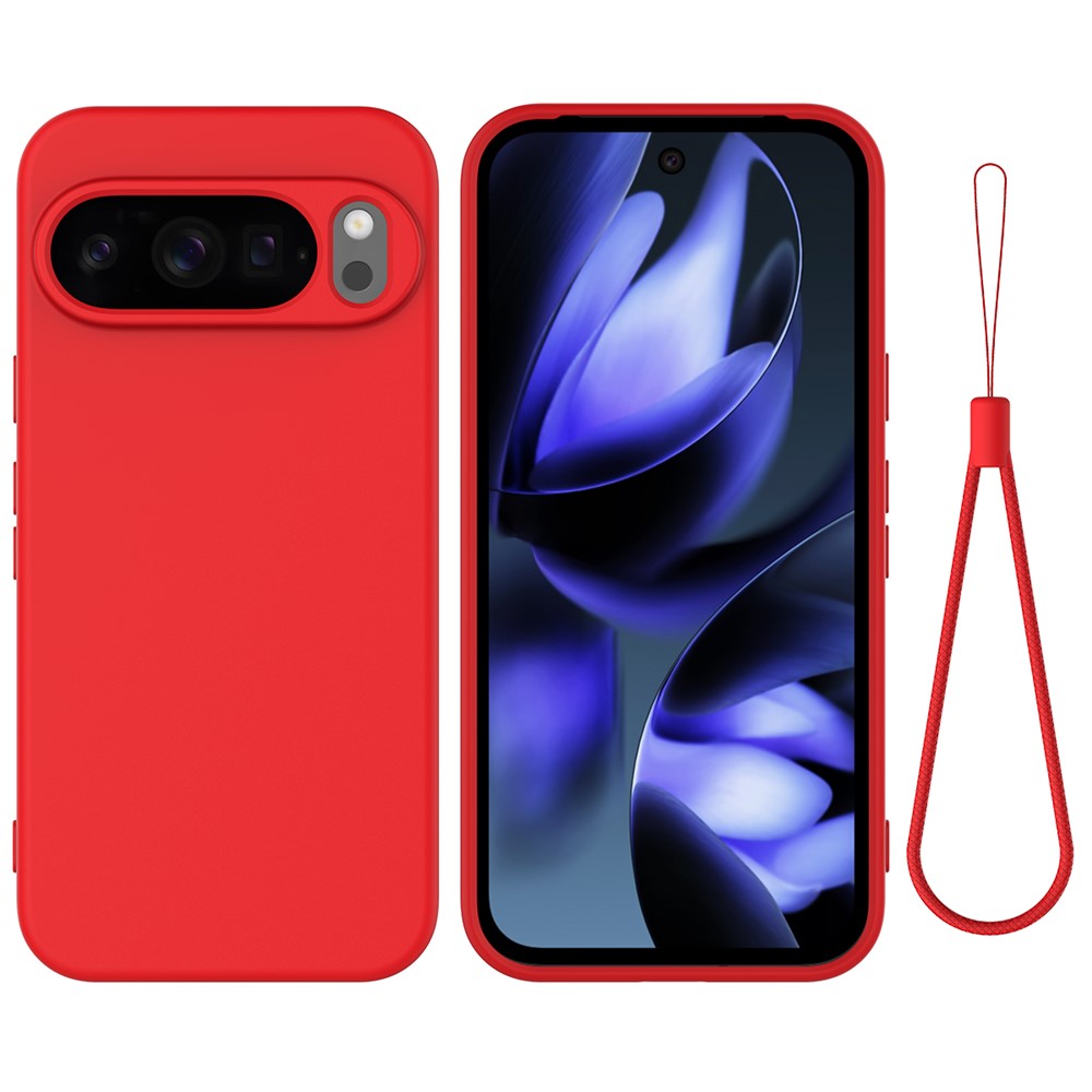 For Google Pixel 10 Pro XL Case Liquid Silicone Phone Back Cover with Hand Strap - Red