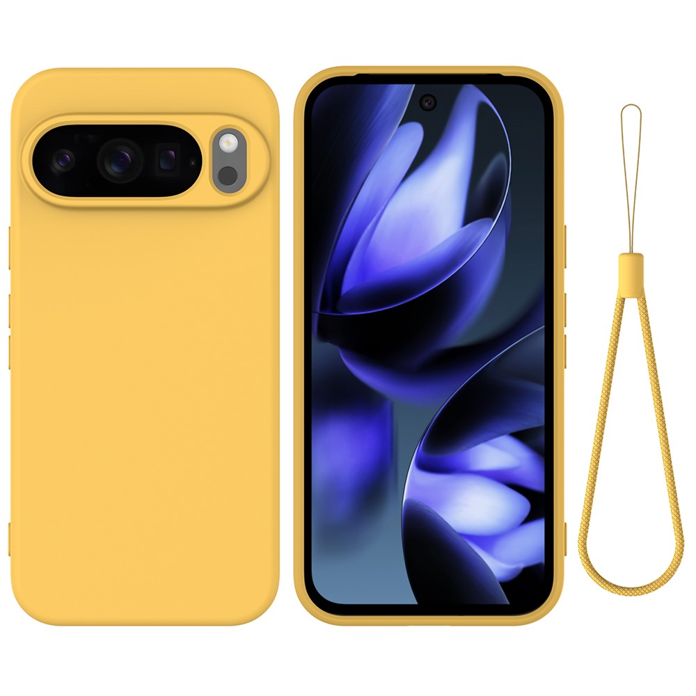 For Google Pixel 10 Pro XL Case Liquid Silicone Phone Back Cover with Hand Strap - Yellow