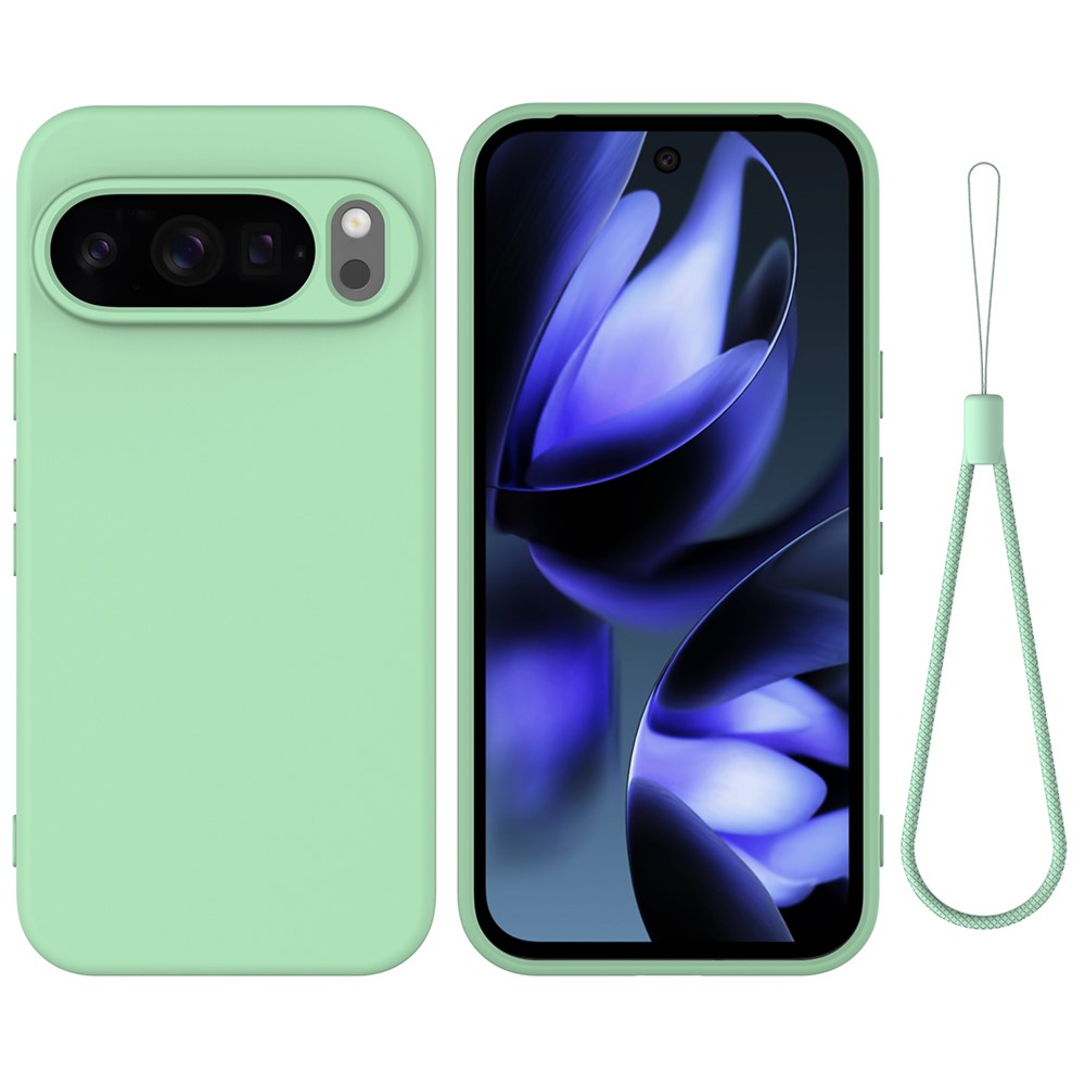 For Google Pixel 10 Pro XL Case Liquid Silicone Phone Back Cover with Hand Strap - Green